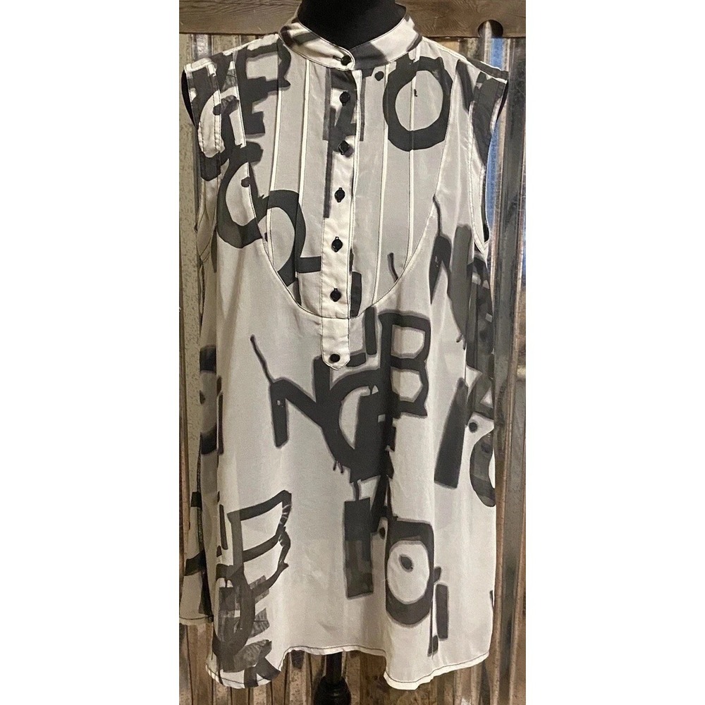 Peoples Liberation Women's Large Blouse Top‎ Sheer Letters Spell out Artsy